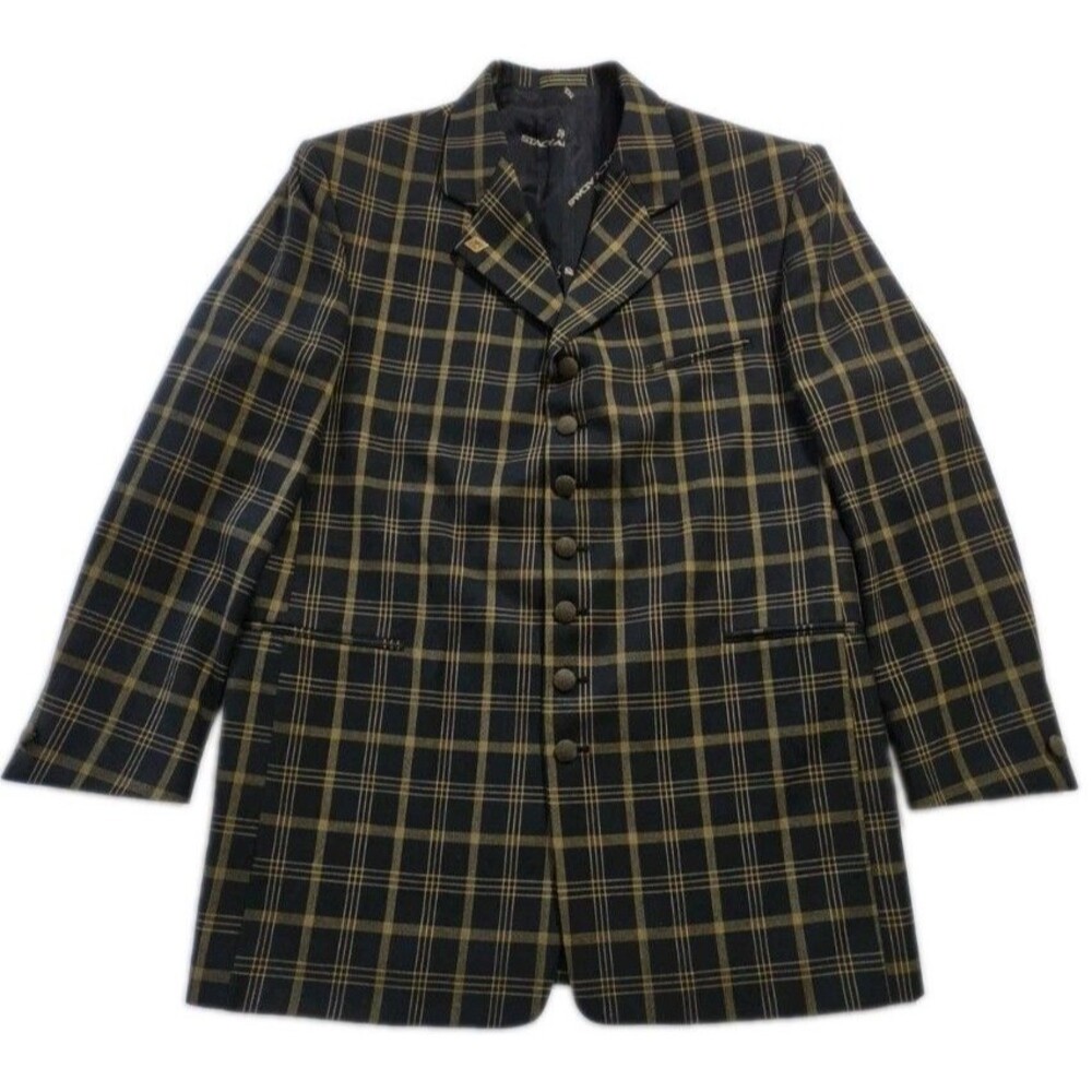 Stacy Adams Hugor Trio SA Plaid Jacket Blazer Men 44R Black Gold 7-Button Zoot